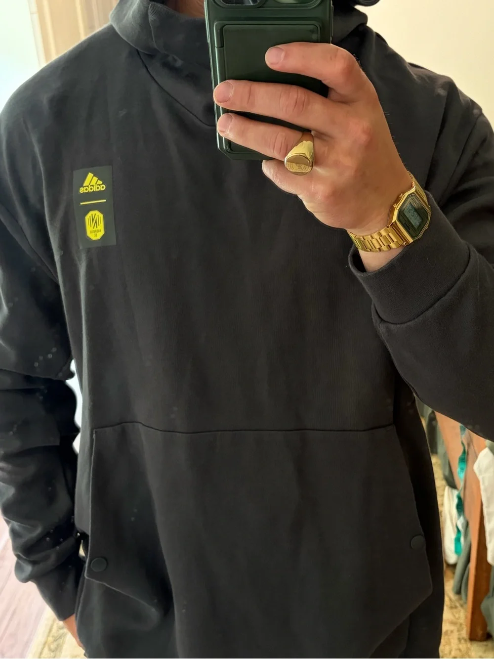 Adidas Black Hoodie with Yellow Logo